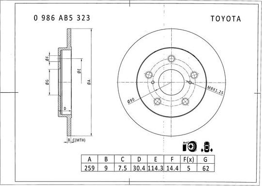 BOSCH 0 986 AB5 323 - Гальмівний диск avtolavka.club