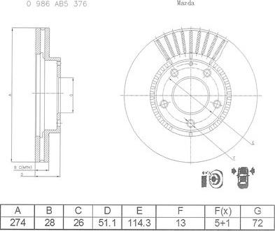 BOSCH 0 986 AB5 376 - Гальмівний диск avtolavka.club