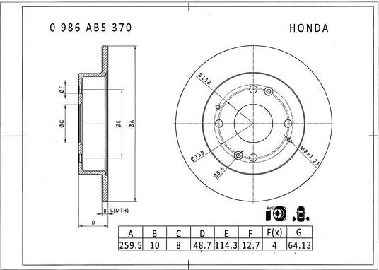 BOSCH 0 986 AB5 370 - Гальмівний диск avtolavka.club