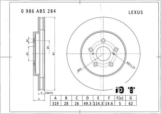 BOSCH 0 986 AB5 284 - Гальмівний диск avtolavka.club