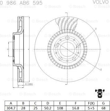 BOSCH 0 986 AB6 595 - Гальмівний диск avtolavka.club