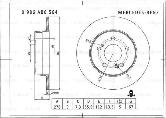 BOSCH 0 986 AB6 564 - Гальмівний диск avtolavka.club