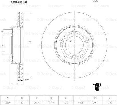 BOSCH 0 986 AB6 576 - Гальмівний диск avtolavka.club