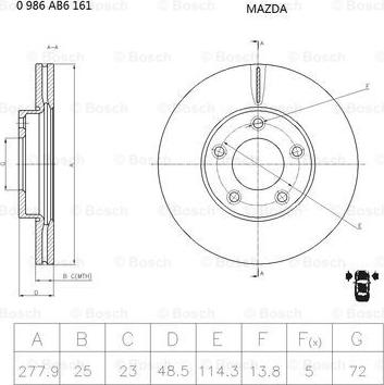 BOSCH 0 986 AB6 161 - Гальмівний диск avtolavka.club