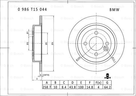 BOSCH 0 986 T15 044 - Гальмівний диск avtolavka.club