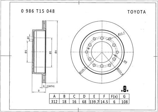 BOSCH 0 986 T15 048 - Гальмівний диск avtolavka.club