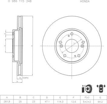 BOSCH 0 986 T15 348 - Гальмівний диск avtolavka.club