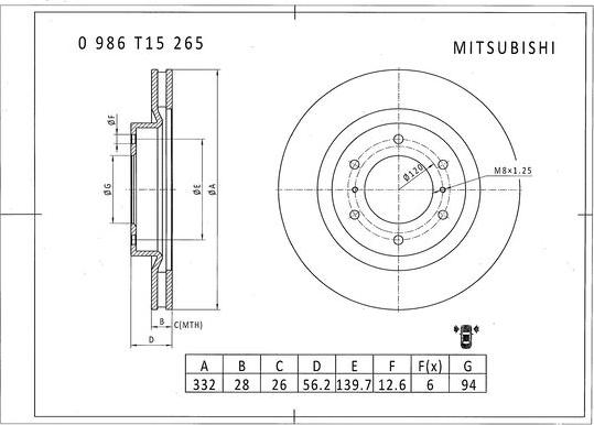 BOSCH 0 986 T15 265 - Гальмівний диск avtolavka.club