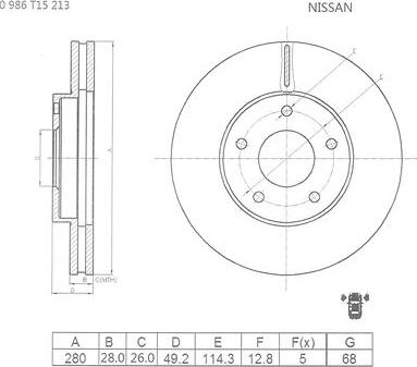 BOSCH 0 986 T15 213 - Гальмівний диск avtolavka.club