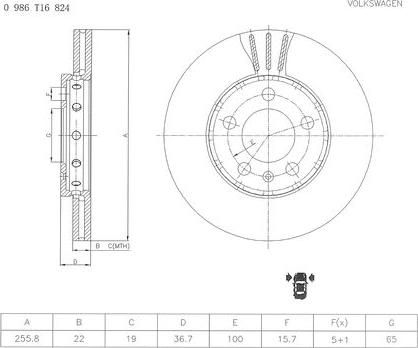 BOSCH 0 986 T16 824 - Гальмівний диск avtolavka.club