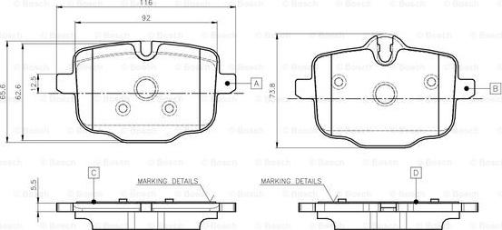 BOSCH 0 986 TB3 135 - Гальмівні колодки, дискові гальма avtolavka.club