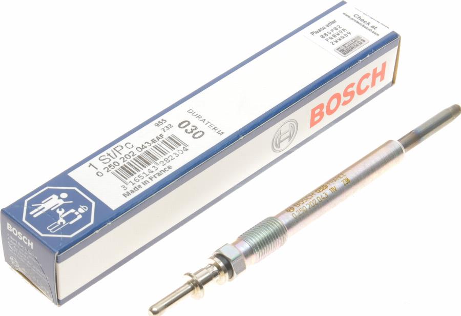 BOSCH 0 250 202 043 - Свічка розжарювання avtolavka.club