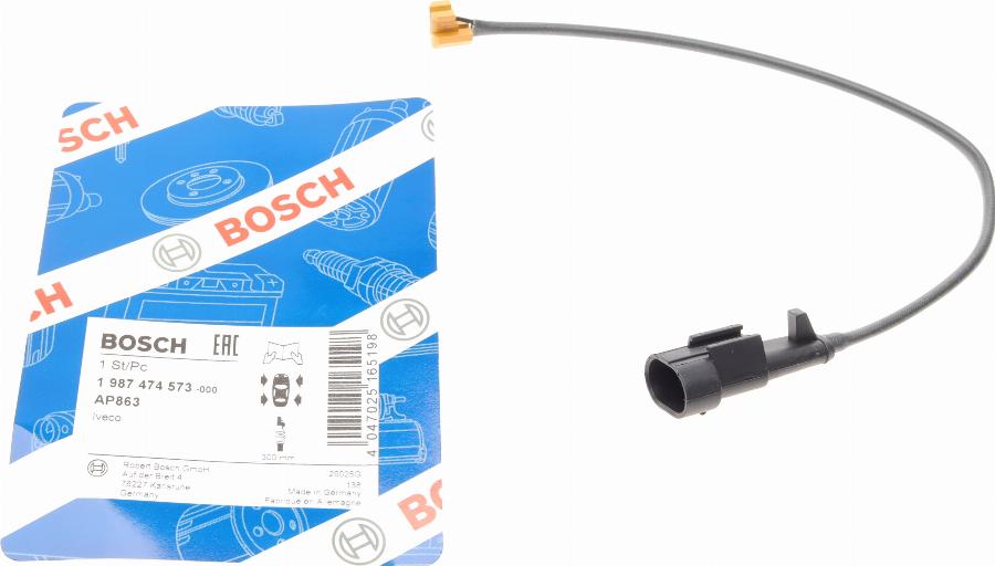 BOSCH 1 987 474 573 - Сигналізатор, знос гальмівних колодок avtolavka.club