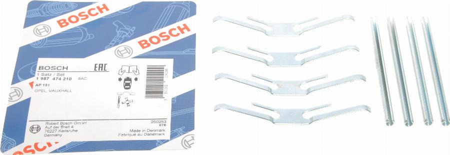 BOSCH 1 987 474 210 - Комплектуючі, колодки дискового гальма avtolavka.club