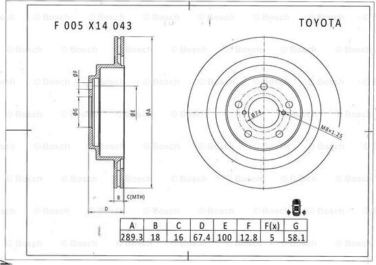 BOSCH F 005 X14 043 - Гальмівний диск avtolavka.club