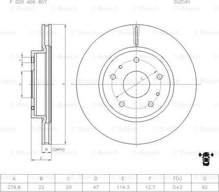 BOSCH F 026 A06 807 - Гальмівний диск avtolavka.club