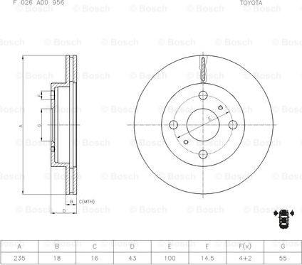 BOSCH F 026 A00 956 - Гальмівний диск avtolavka.club