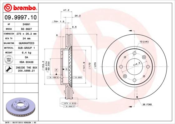 Brembo 09.9997.10 - Гальмівний диск avtolavka.club