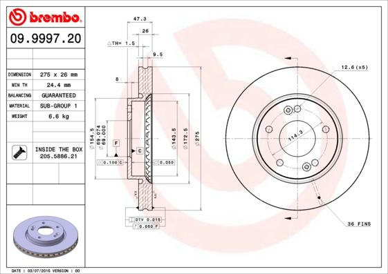 Brembo 09.9997.20 - Гальмівний диск avtolavka.club