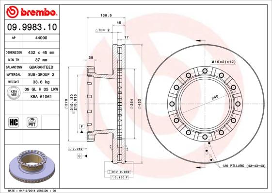 Brembo 09.9983.10 - Гальмівний диск avtolavka.club