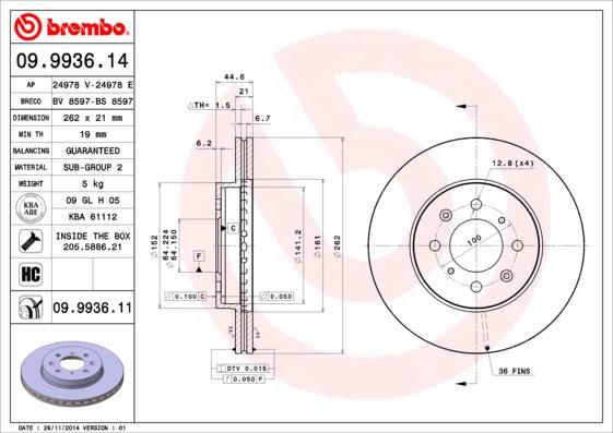 Brembo 09.9936.14 - Гальмівний диск avtolavka.club