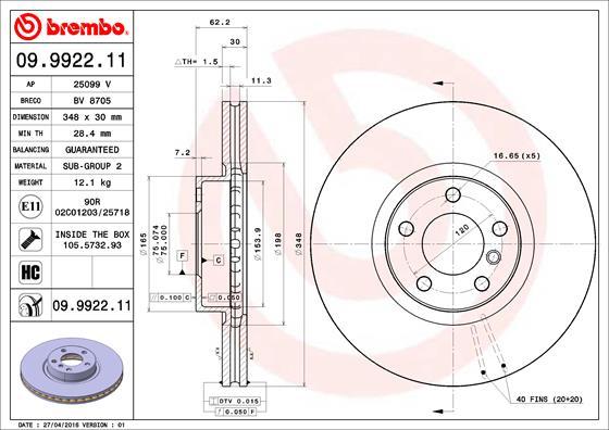 Brembo 09.9922.11 - Гальмівний диск avtolavka.club