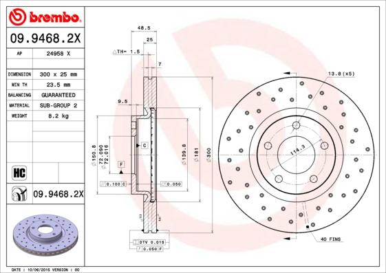 Brembo 09.9468.2X - Гальмівний диск avtolavka.club