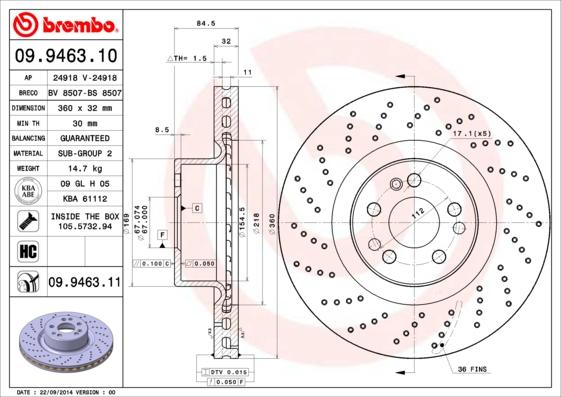 Brembo 09.9463.10 - Гальмівний диск avtolavka.club