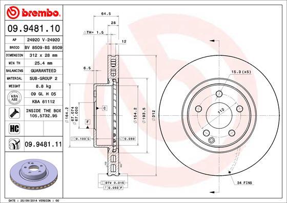 Brembo 09.9481.10 - Гальмівний диск avtolavka.club