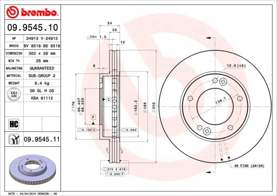 Brembo 09.9545.10 - Гальмівний диск avtolavka.club