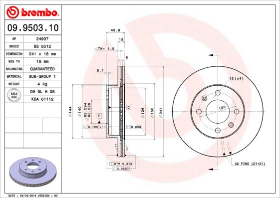 Brembo 09.9503.10 - Гальмівний диск avtolavka.club