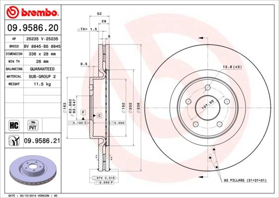 Brembo 09.9586.21 - Гальмівний диск avtolavka.club