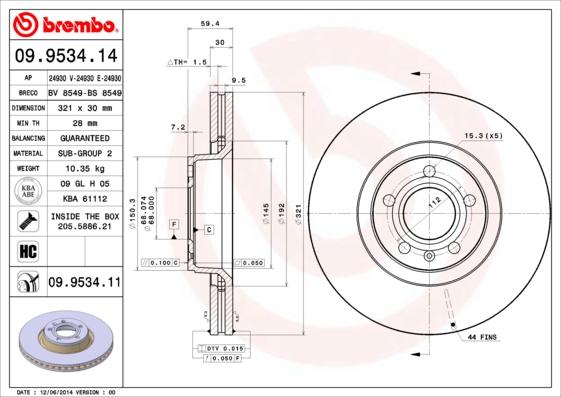 Brembo 09.9534.14 - Гальмівний диск avtolavka.club