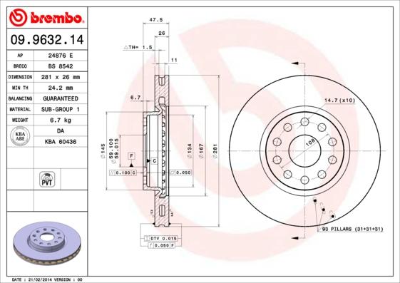 Brembo 09.9632.14 - Гальмівний диск avtolavka.club