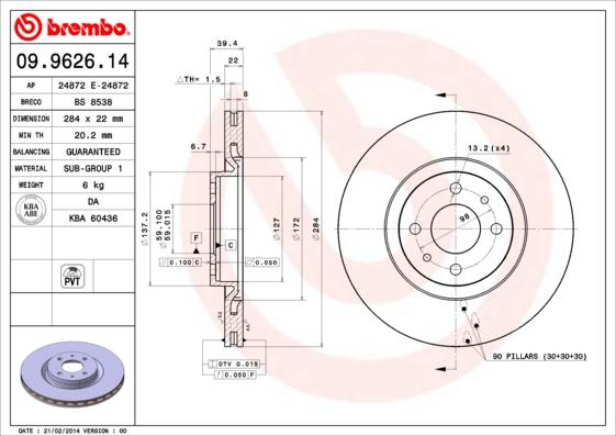 Brembo 09.9626.14 - Гальмівний диск avtolavka.club