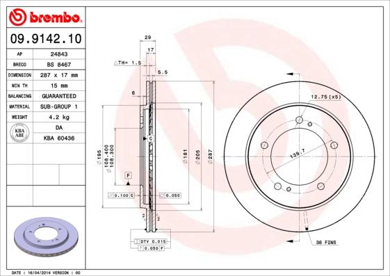 Brembo 09.9142.10 - Гальмівний диск avtolavka.club