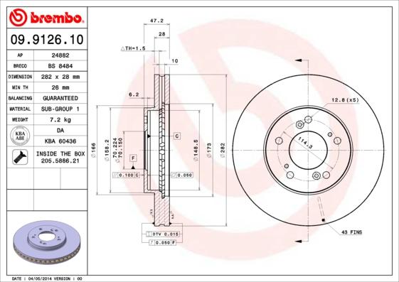 Brembo 09.9126.10 - Гальмівний диск avtolavka.club