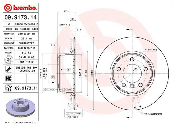 Brembo 09.9173.14 - Гальмівний диск avtolavka.club