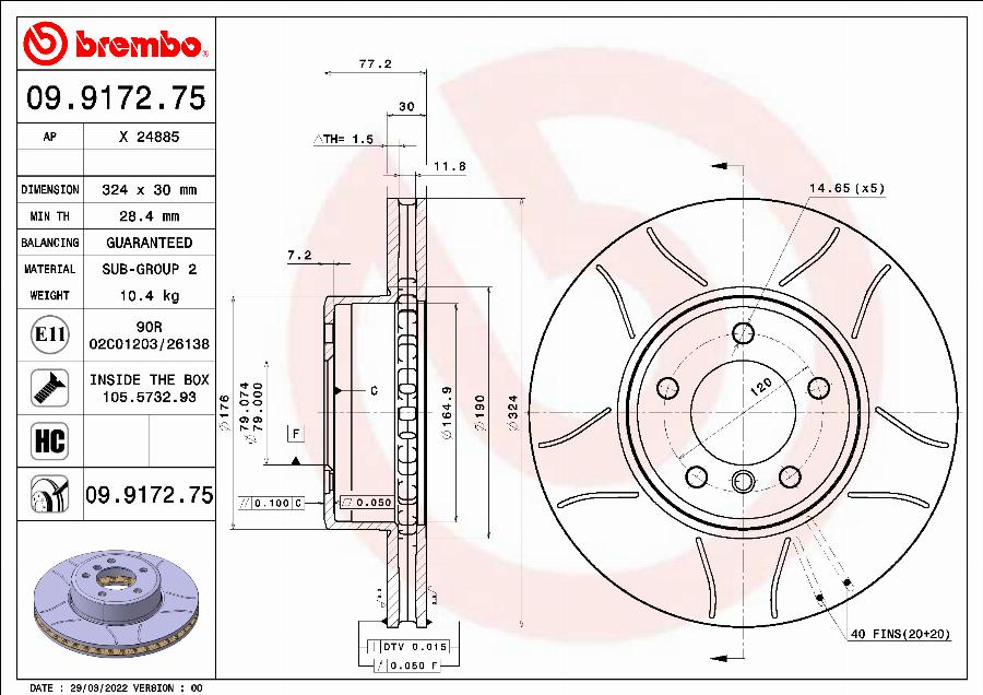 Brembo 09.9172.75 - Гальмівний диск avtolavka.club