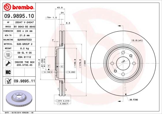 Brembo 09.9895.11 - Гальмівний диск avtolavka.club