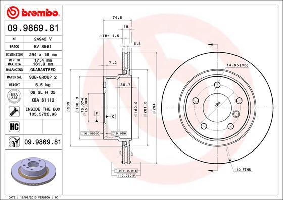 Brembo 09.9869.81 - Гальмівний диск avtolavka.club