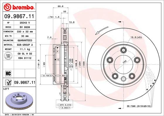 Brembo 09.9867.11 - Гальмівний диск avtolavka.club