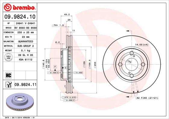 Brembo 09.9824.10 - Гальмівний диск avtolavka.club