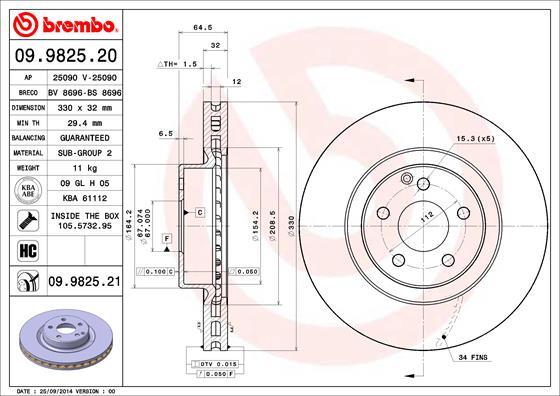 Brembo 09.9825.21 - Гальмівний диск avtolavka.club