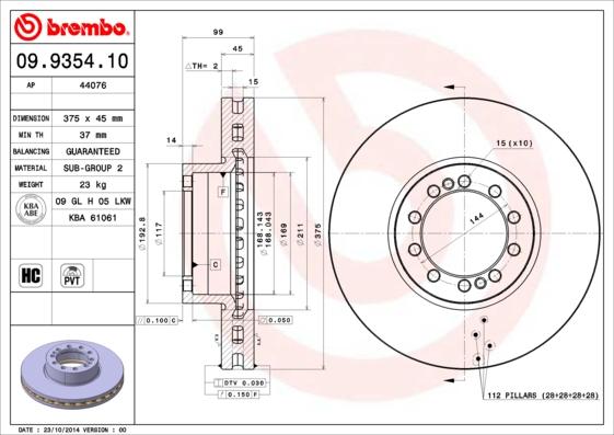 Brembo 09.9354.10 - Гальмівний диск avtolavka.club