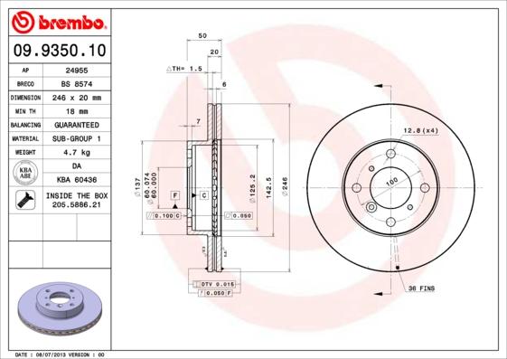 Brembo 09.9350.10 - Гальмівний диск avtolavka.club