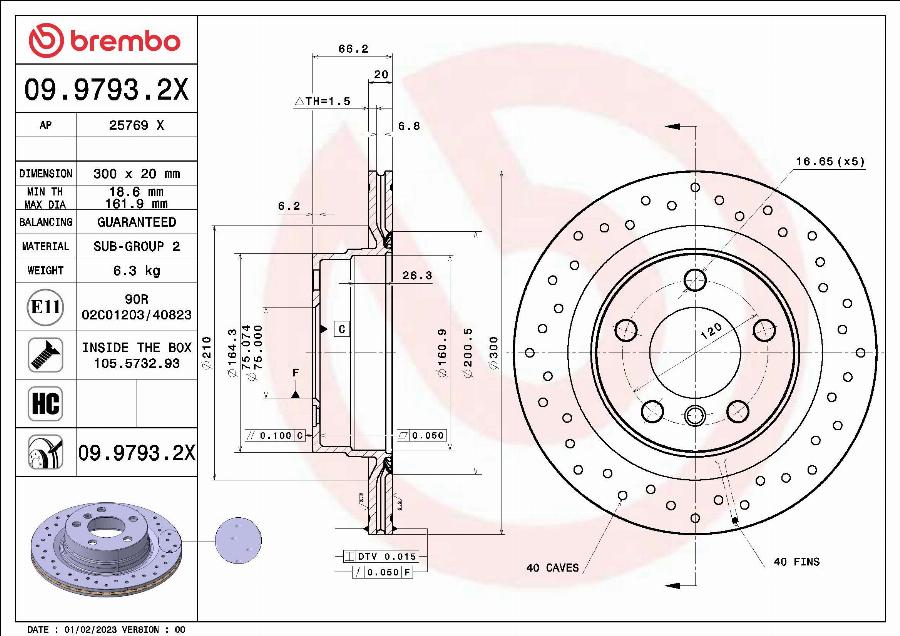 Brembo 09.9793.2X - Гальмівний диск avtolavka.club