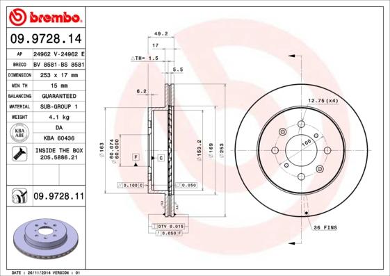 Brembo 09.9728.14 - Гальмівний диск avtolavka.club