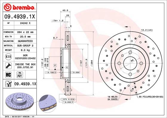 Brembo 09.4939.1X - Гальмівний диск avtolavka.club