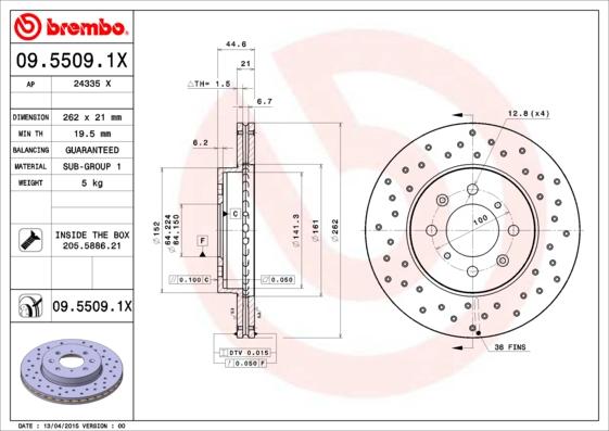 Brembo 09.5509.1X - Гальмівний диск avtolavka.club